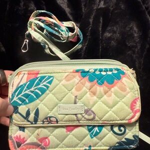 Vera Bradley Green and Pink Quilted Crossbody Bag